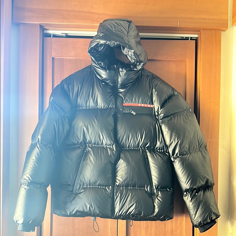 Prada Shiny Black Hooded Puffer Jacket